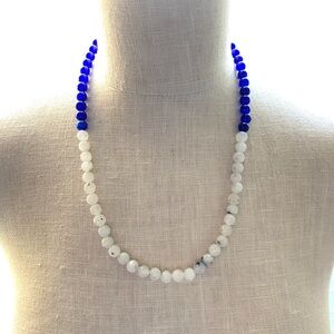 186 Cts Natural Moonstone & Onyx Beads Necklace